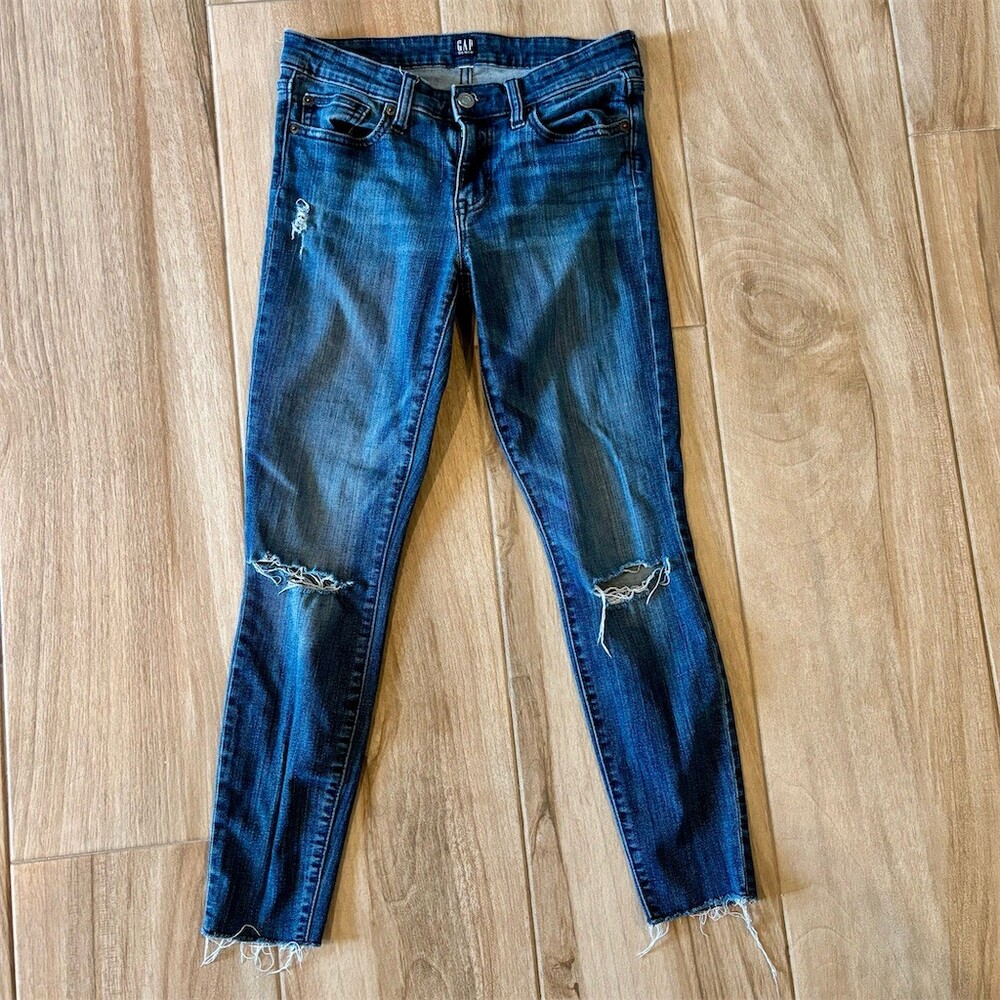 GAP Skinny Legging Jeans Womens Size 26 Dark Wash Distressed Raw Hem